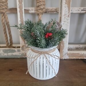 Hand-painted, Distressed & Sealed Vase Holiday With Faux Florals